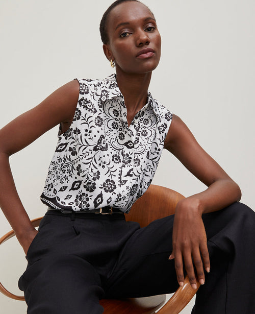 Petite Tiled Shirred Sleeveless Shirt