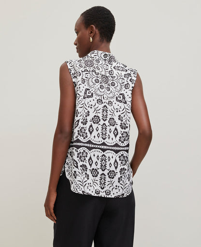 Petite Tiled Shirred Sleeveless Shirt