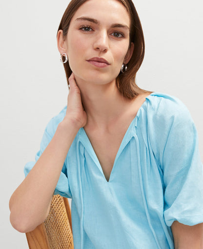 Linen Blend Bubble Hem Blouse