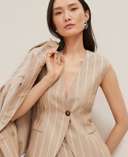 The Petite Tucked Waist Vest in Pinstripe