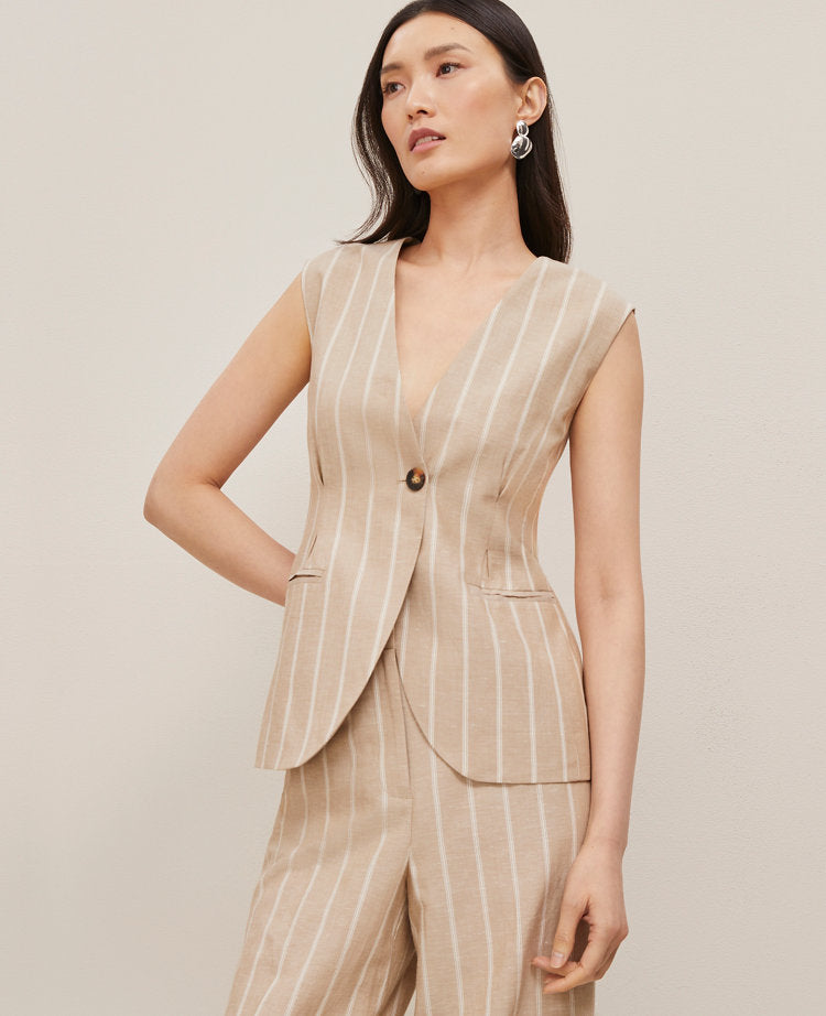 The Petite Tucked Waist Vest in Pinstripe