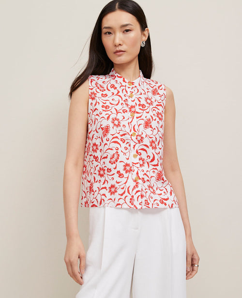 Floral Linen Sleeveless Shirt