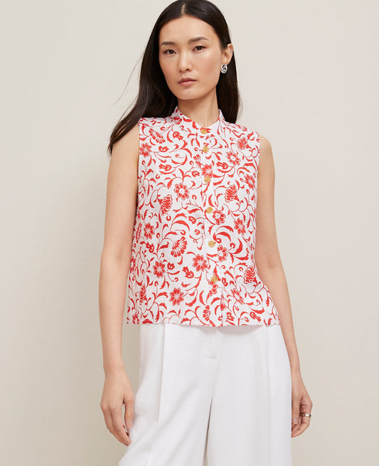 Floral Linen Sleeveless Shirt