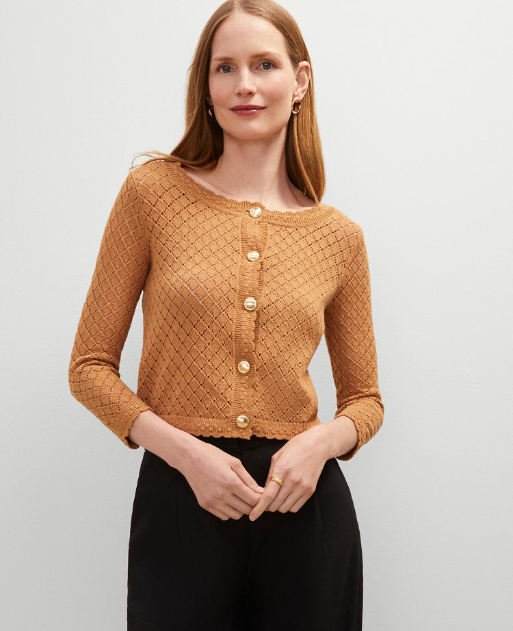 Petite Scalloped Ballet Neck Cardigan