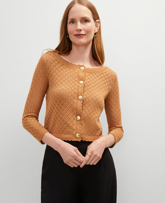 Petite Scalloped Ballet Neck Cardigan