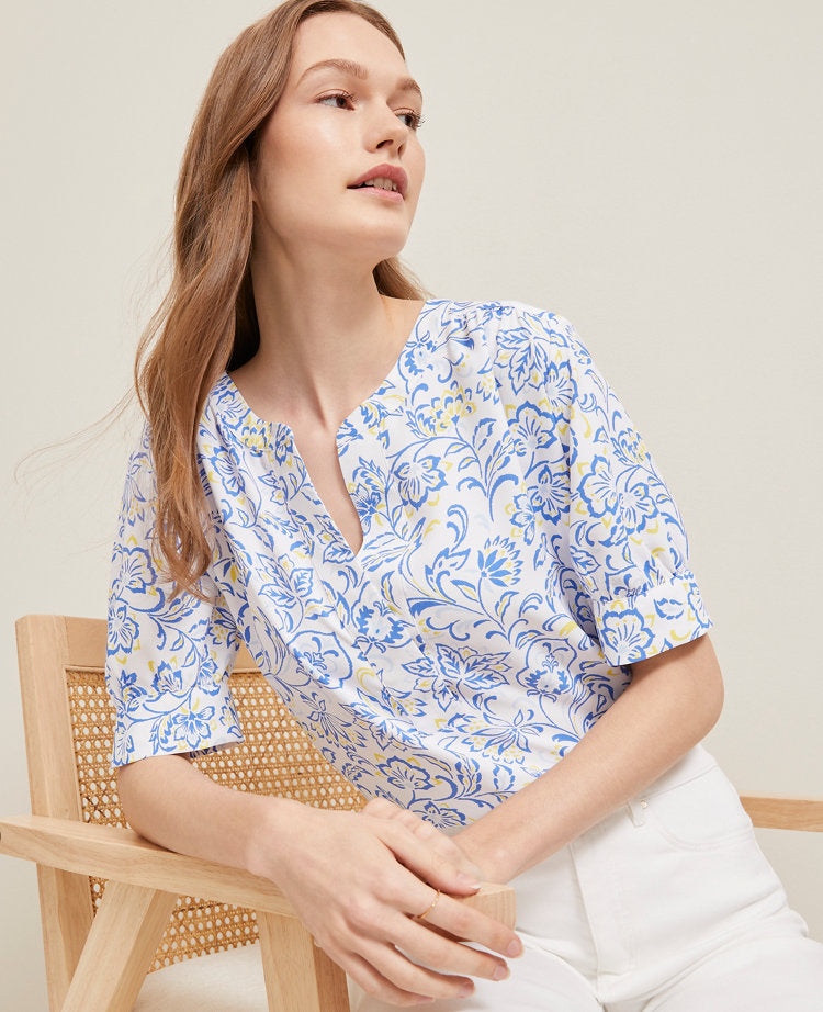 Paisley Floral Half Sleeve Popover