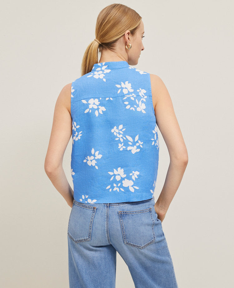 Floral Linen Sleeveless Shirt