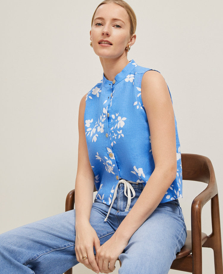 Floral Linen Sleeveless Shirt