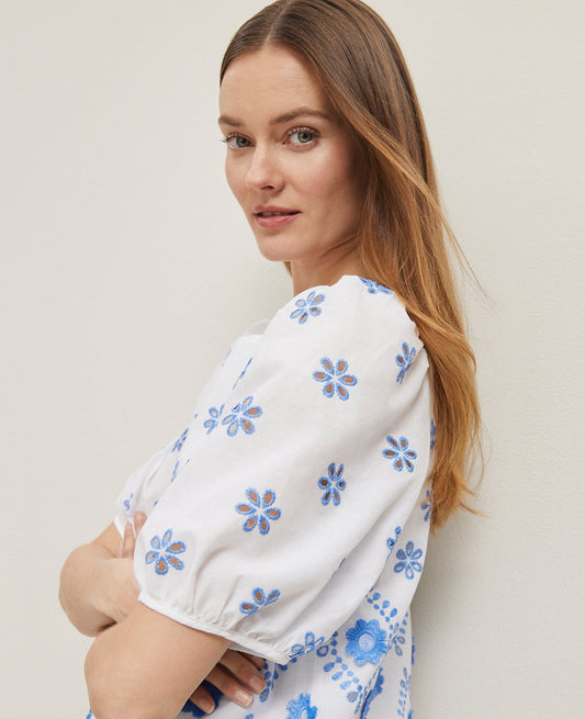 Petite Geo Embroidered Boatneck Popover