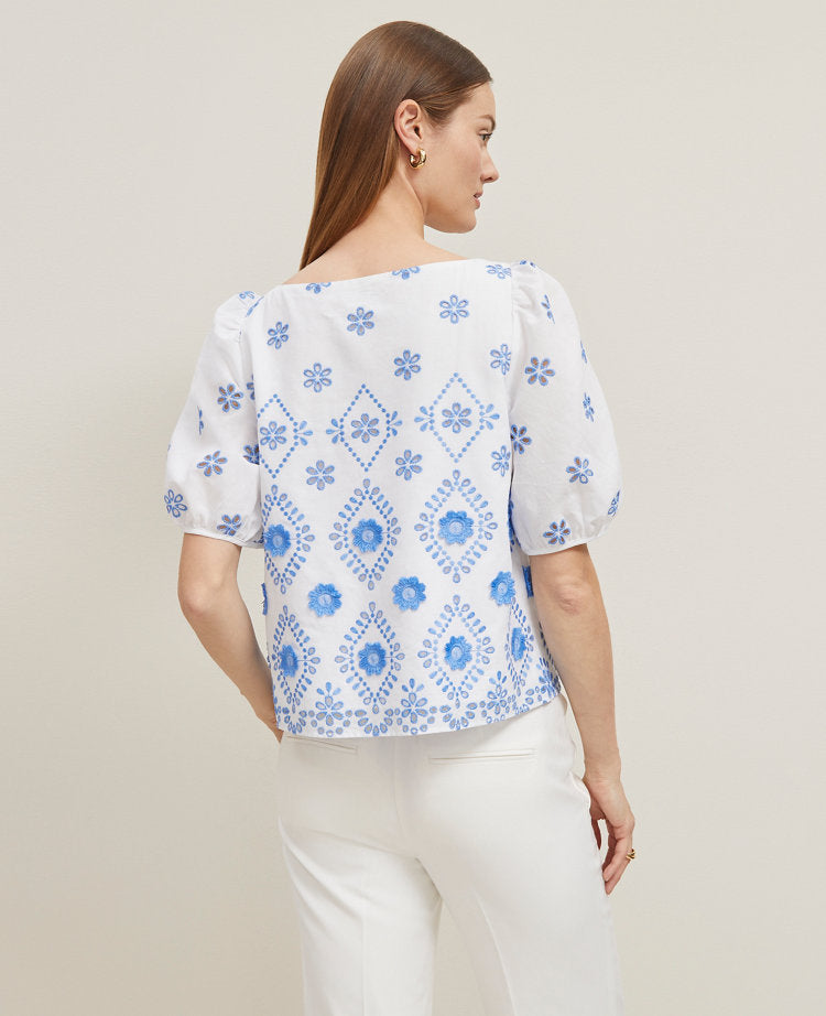 Petite Geo Embroidered Boatneck Popover