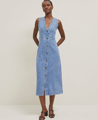 Petite Denim V-Neck Shirtdress