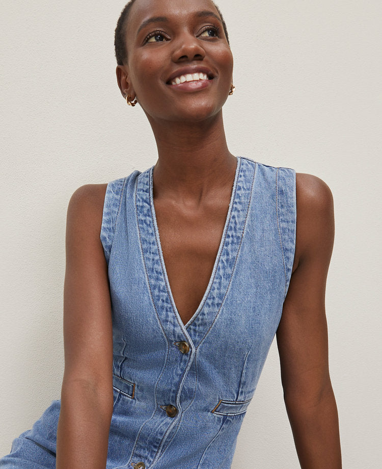 Petite Denim V-Neck Shirtdress