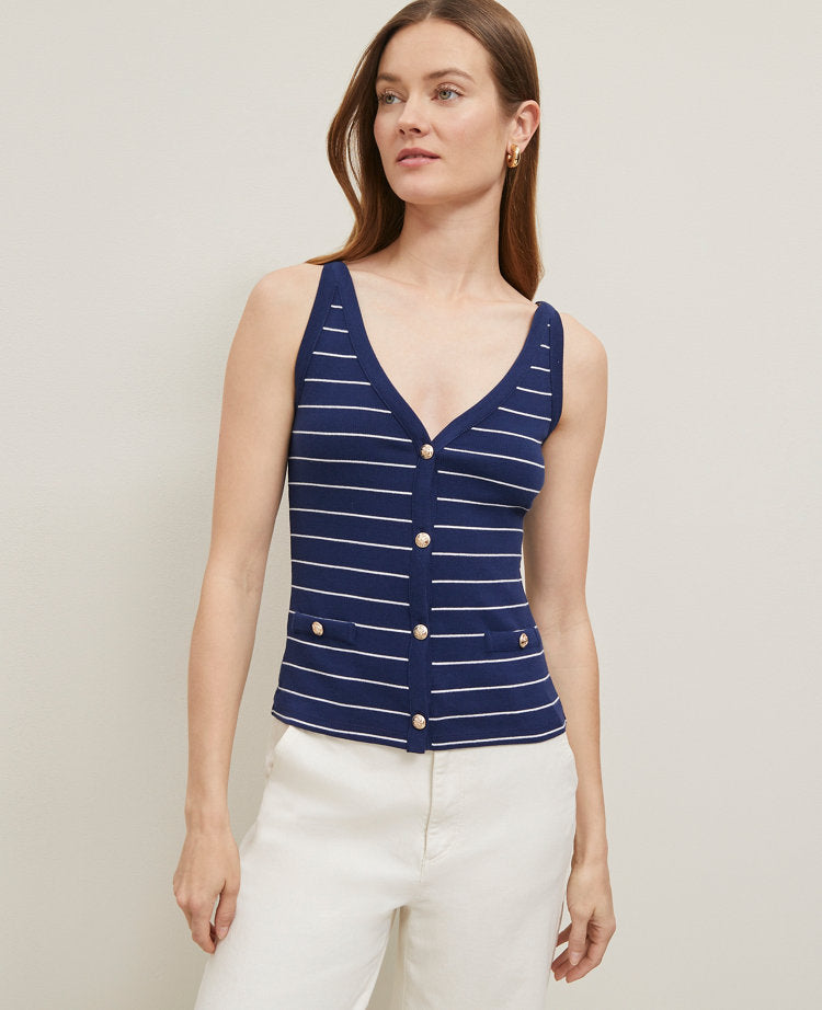 Petite Striped Button Tank Top