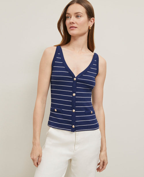 Petite Striped Button Tank Top