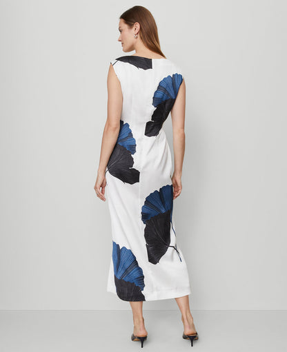 Asymmetric Floral Satin Sheath Dress