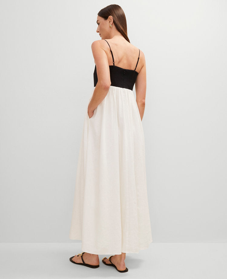 Petite Strappy Linen Blend Maxi Dress