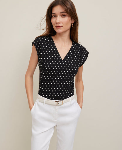 Petite Dotted Ponte Cap Sleeve Top