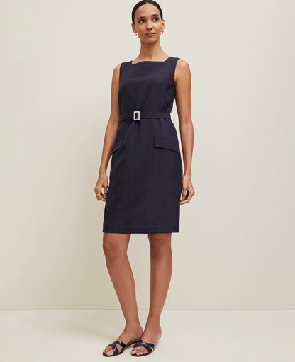 Petite Belted Square Neck Pocket Dress