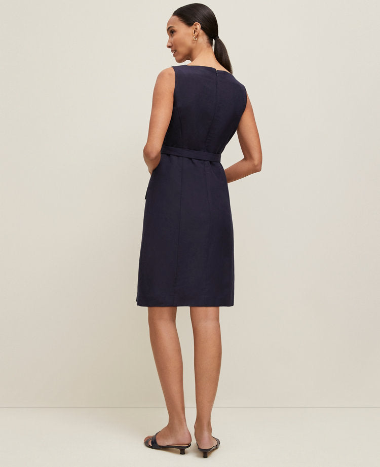 Petite Belted Square Neck Pocket Dress