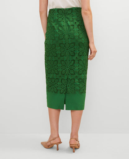 Eyelet Column Midi Skirt