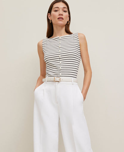 Petite Ribbed Sleeveless Button Top