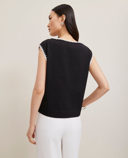 Petite Crochet Trim Sleeveless Top