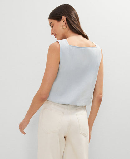 Petite Weekend Collection Chambray Bubble Hem Top