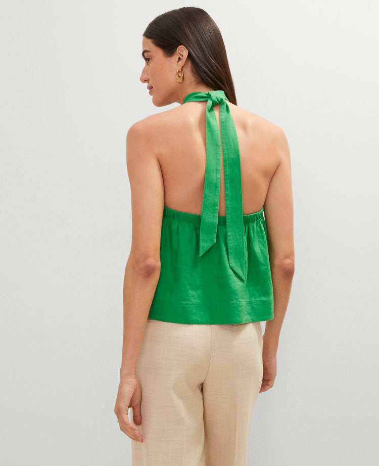Petite Linen Blend Halter Top