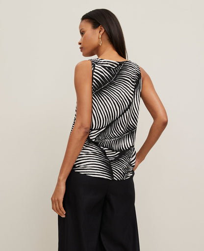 Mixed Media V-Neck Tank Top in Palm Print