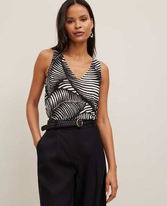 Mixed Media V-Neck Tank Top in Palm Print