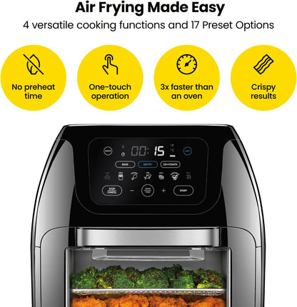 CHEFMAN Multifunctional Digital Air Fryer+ Rotisserie, Dehydrator, Convection Oven, 17 Touch Screen Presets Fry, Roast, Dehydrate, Bake, XL 10L Family Size, Auto Shutoff, Large Easy-View Window, Black