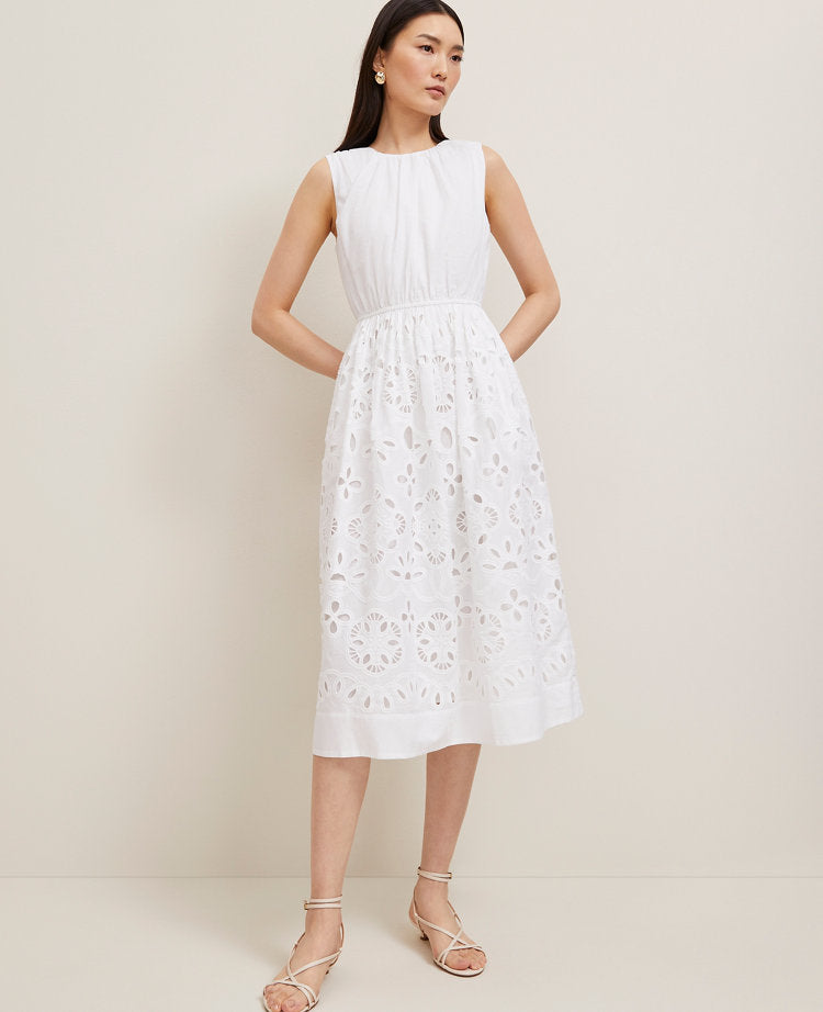 Petite Eyelet Flare Midi Dress