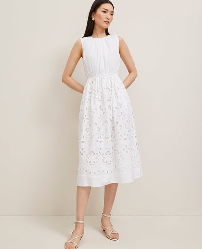 Petite Eyelet Flare Midi Dress