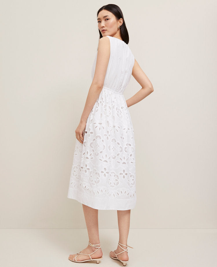 Petite Eyelet Flare Midi Dress