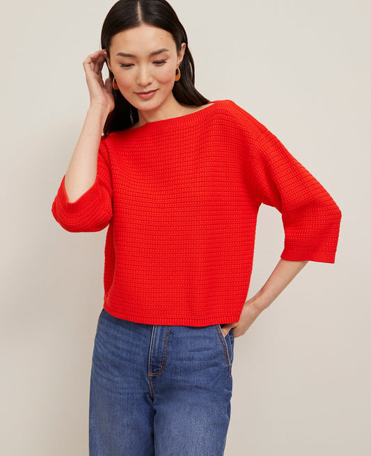 Petite Geo Stitch Boatneck Sweater