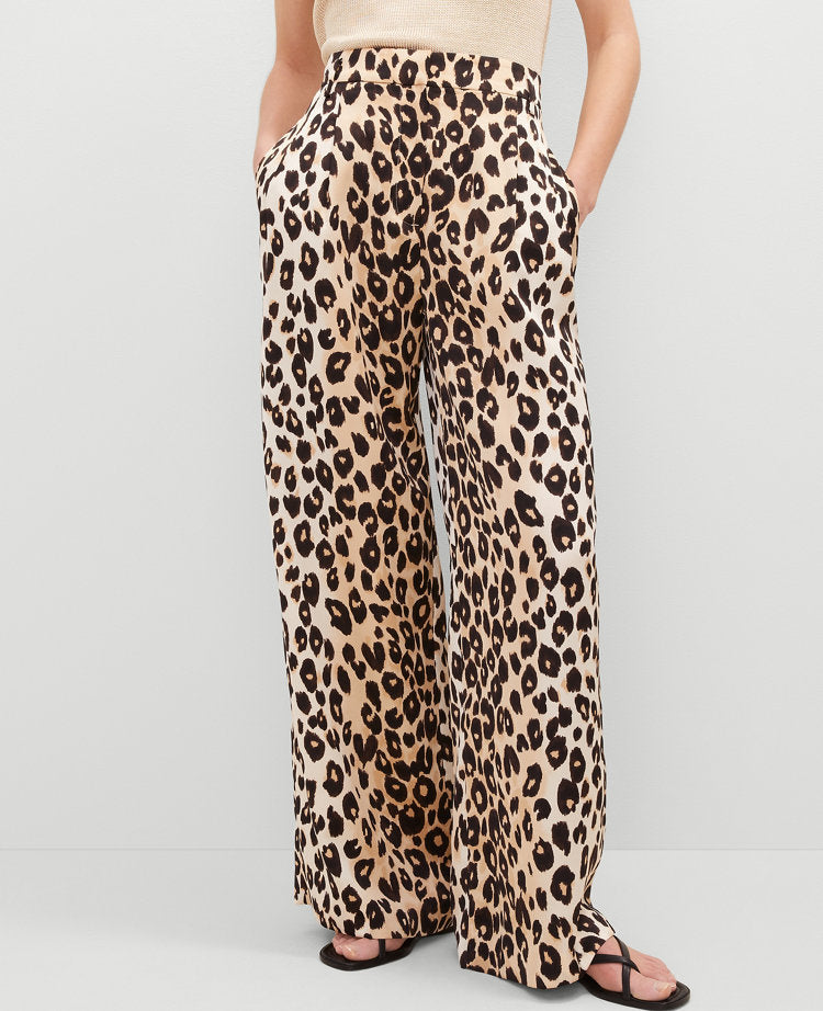 The Pleated Wide-Leg Pant in Animal Print