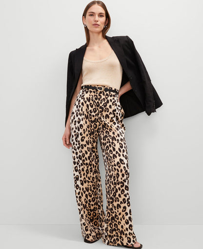 The Pleated Wide-Leg Pant in Animal Print