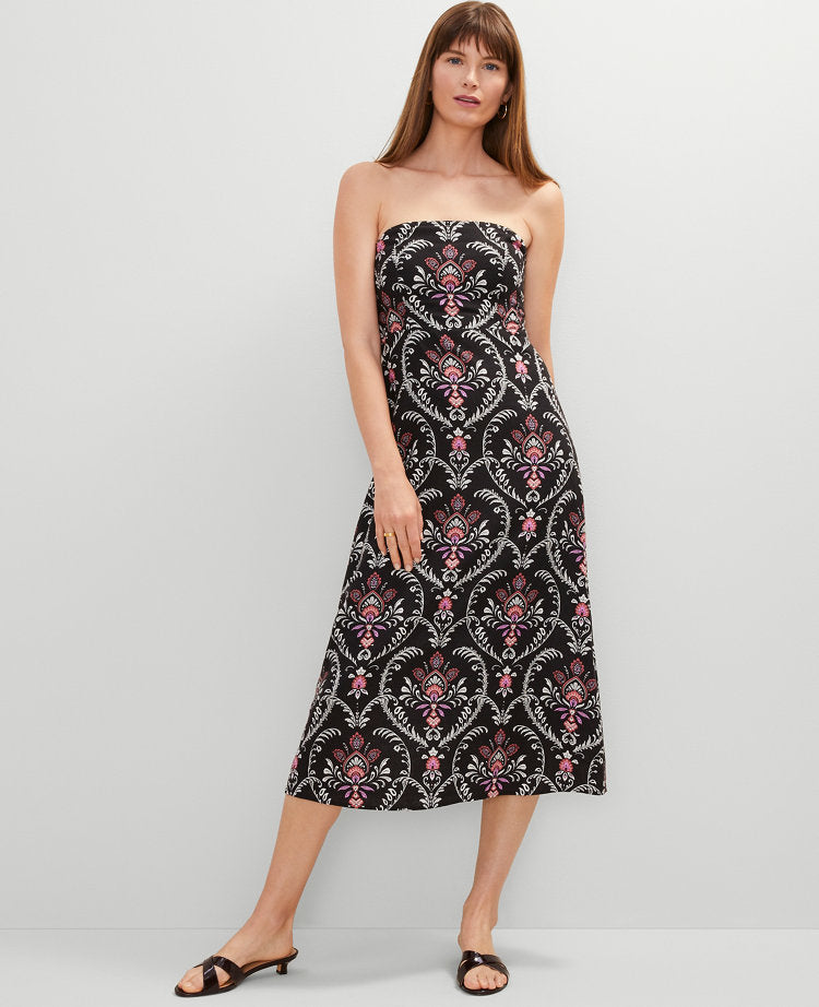 Petite Floral Linen Blend Midi Dress