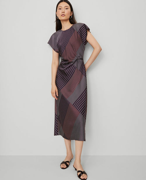 Striped Satin Twist Midi Dress