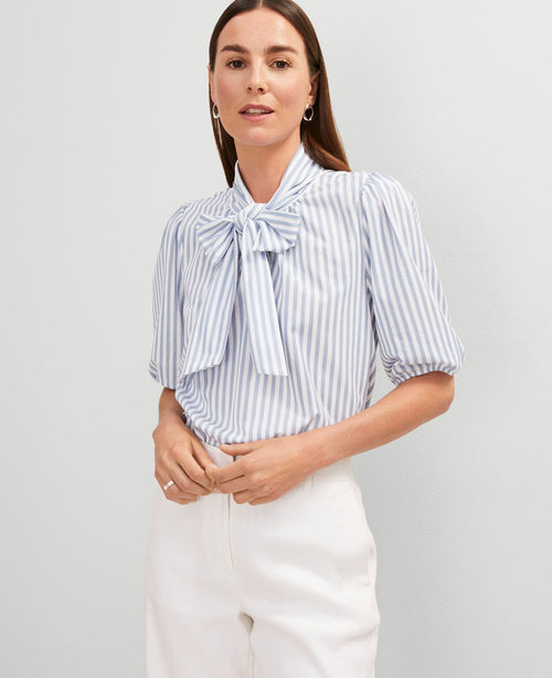 Petite Striped Bow Blouse