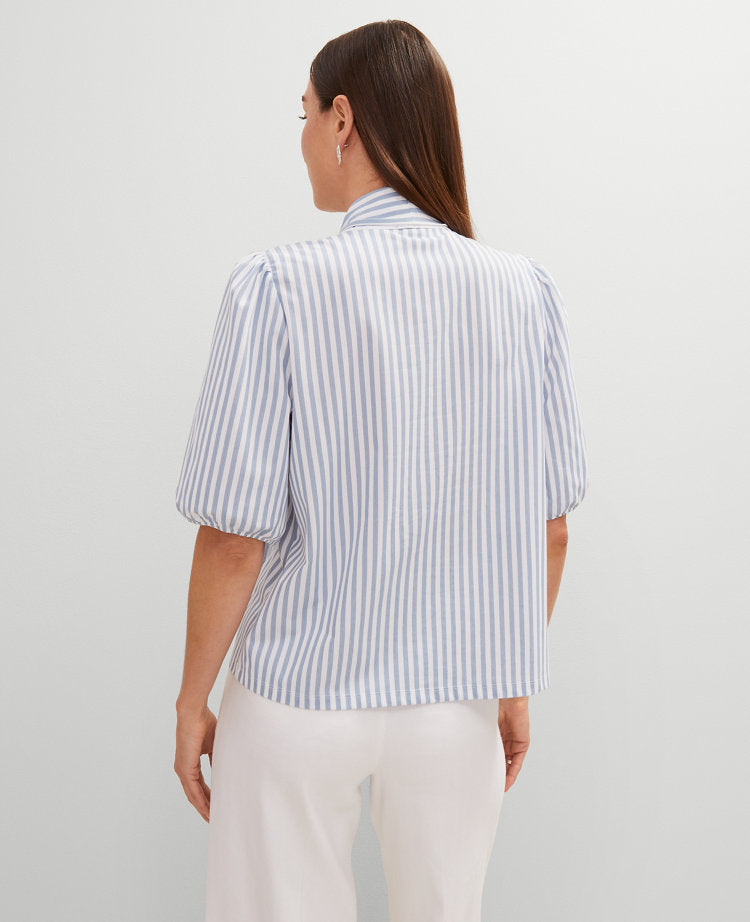 Petite Striped Bow Blouse
