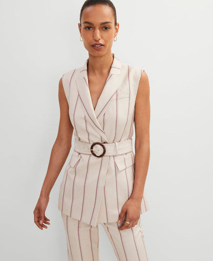 Petite Pinstripe Belted Vest