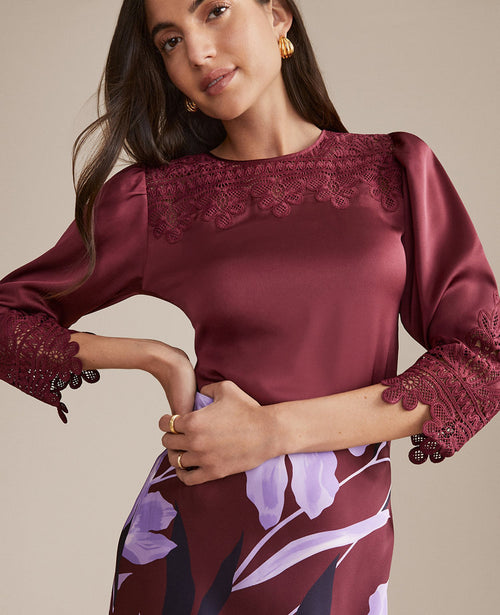 Petite Satin Lace Trim Top