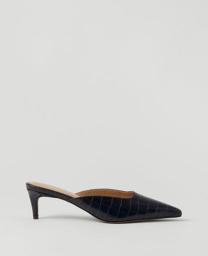 Embossed Nip Toe Kitten Heel Mule Pumps