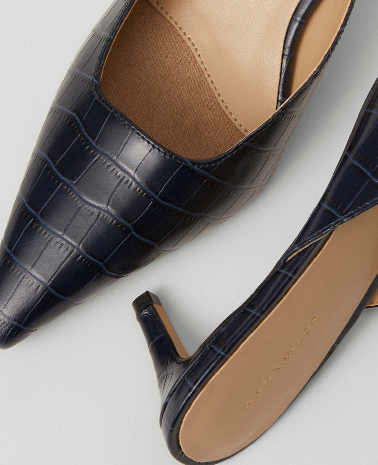 Embossed Nip Toe Kitten Heel Mule Pumps
