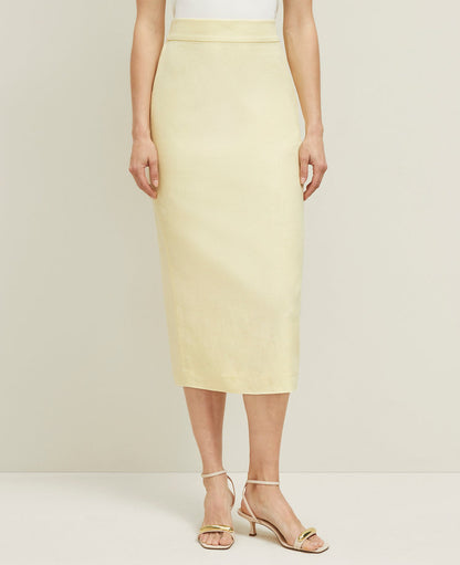 The Petite Linen Blend Clean Midi Skirt