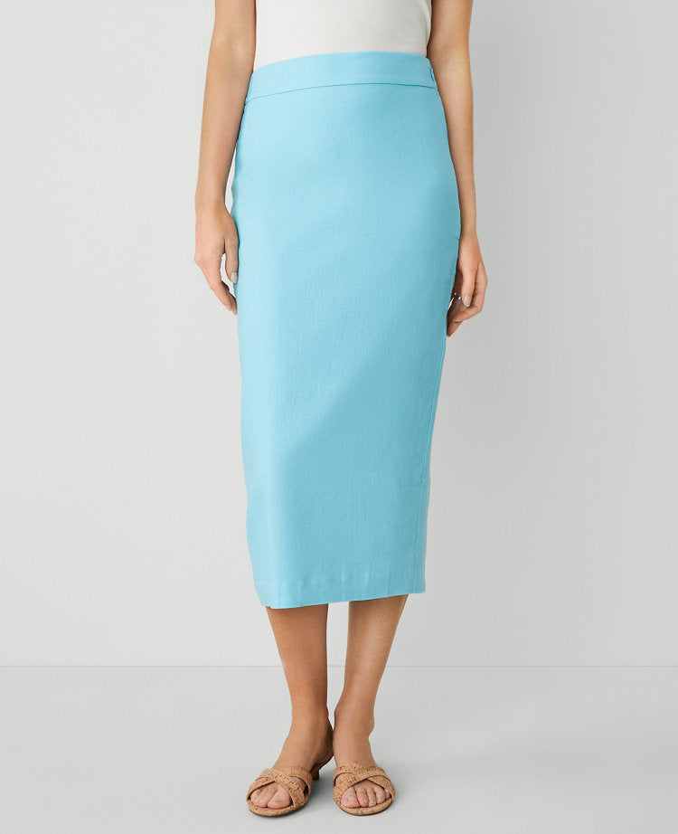 The Petite Linen Blend Clean Midi Skirt