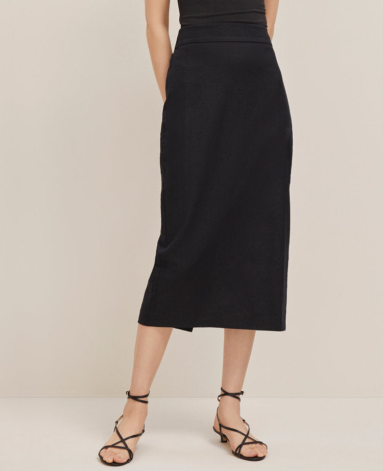 The Petite Linen Blend Clean Midi Skirt