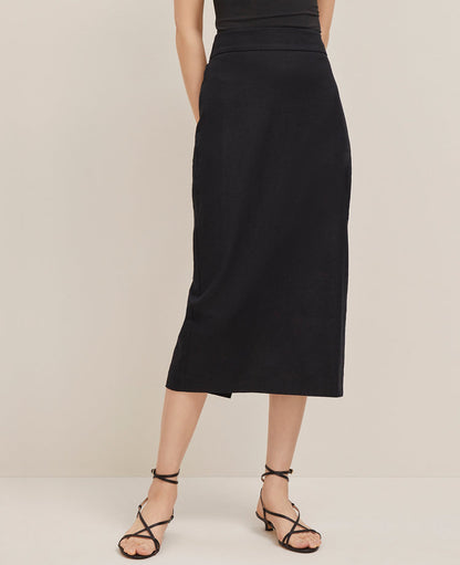 The Petite Linen Blend Clean Midi Skirt