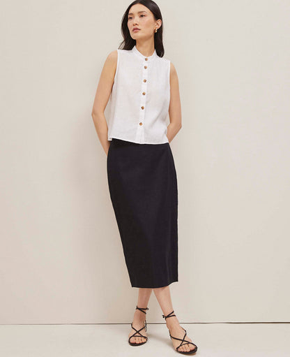 The Petite Linen Blend Clean Midi Skirt